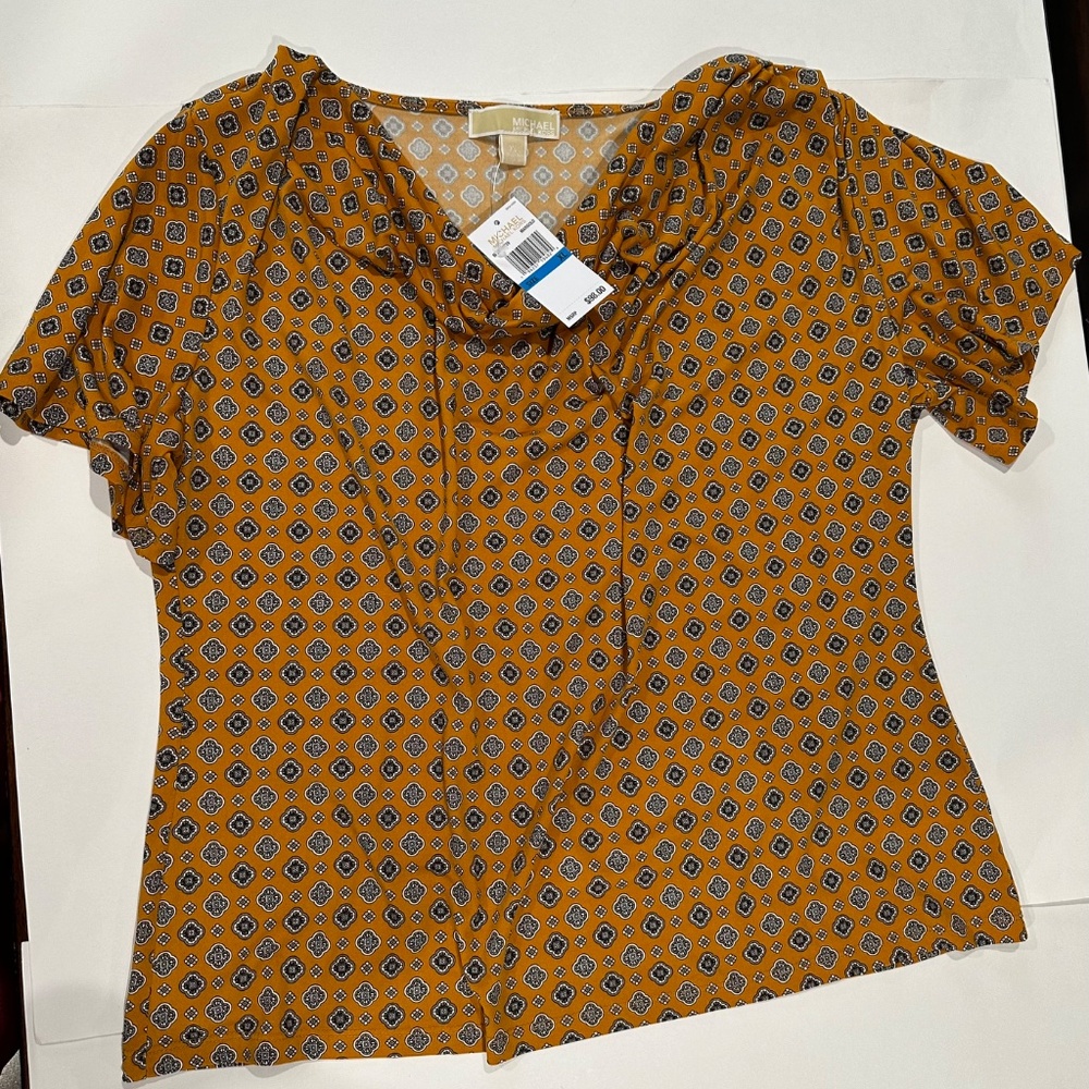 Michael Kors Women Design Cowl Neck Marigold Top Shirt - Size XL - NEW With Tags - Picture 10 of 16